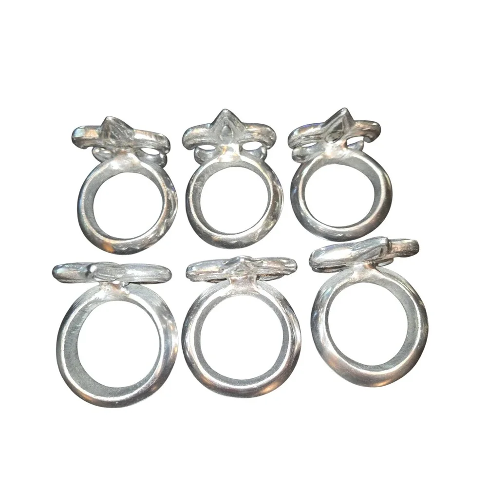 IHI Fleur De Lis Napkin Rings Silver‎ Tone Pewter Set of 6 French Country 2.25